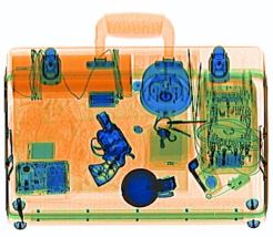Dual-energy x-ray image indicating material composition